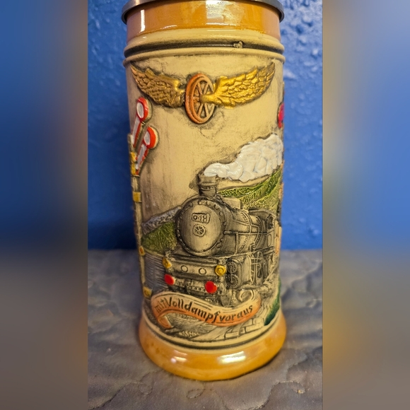 MK6 Vintage German Beer Stein with Pewter Lid – “Full Steam Ahead”